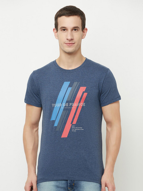 

Octave Men Blue Typography Printed Applique T-shirt