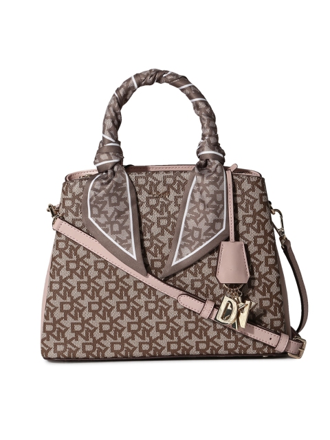 

DKNY Brown Printed Leather Structured Handheld Bag with Cut Work