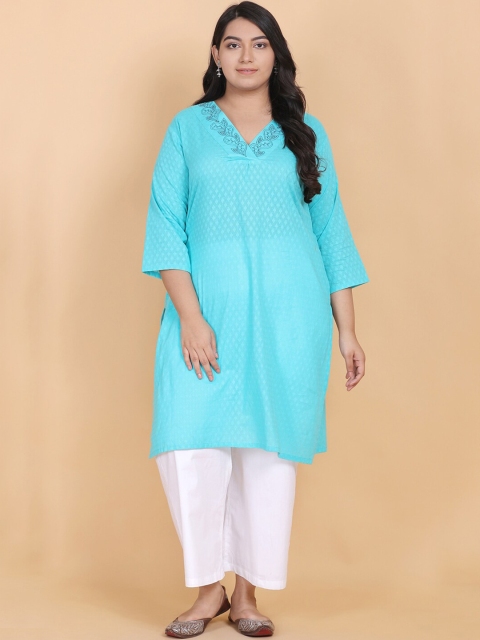 

LastInch Women Blue Ethnic Motifs Embroidered Thread Work Kurta