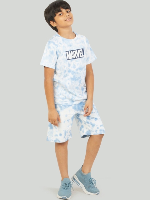 

Zalio Boys White & Blue Marvel Printed Tie & Dye T-shirt with Shorts