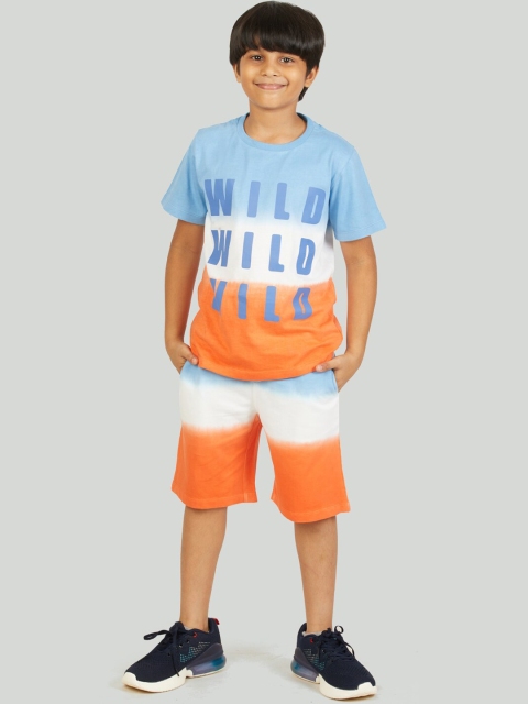 

Zalio Boys White & Orange Colourblocked T-shirt with Shorts