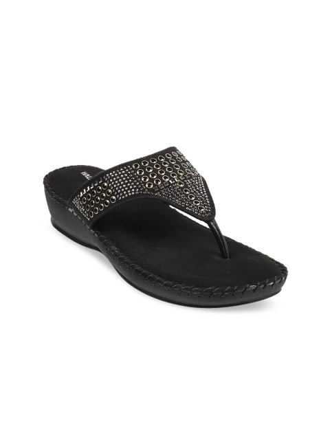

WALKWAY by Metro Women Black Embellished T-Strap Flats