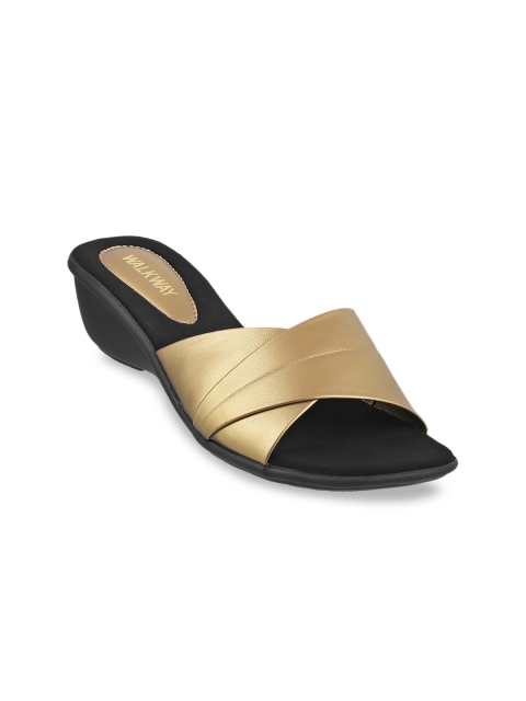

WALKWAY Gold-Toned Wedge Mules