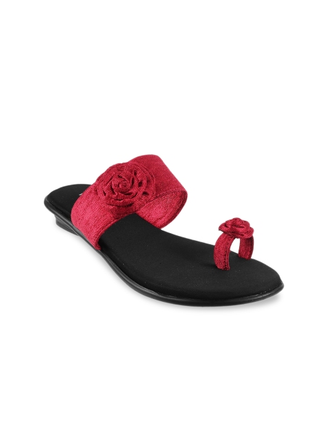 

WALKWAY by Metro Maroon Embellished Block Sandals with Bows