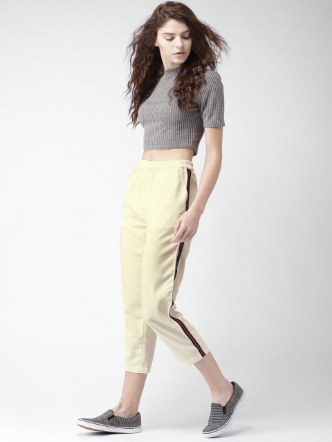 

Mast & Harbour Women Cream-Coloured Regular Fit Solid Regular Trousers