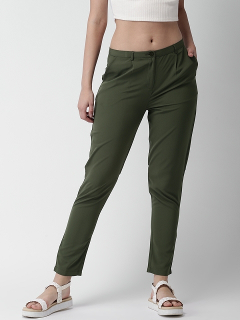 

Mast & Harbour Women Olive Green Regular Fit Solid Regular Trousers