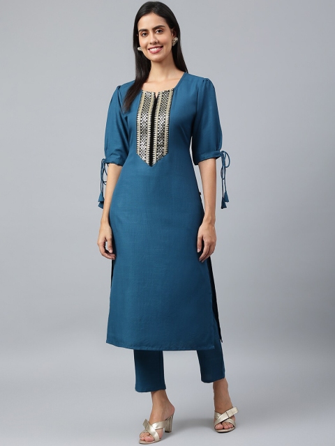 

KALINI Women Blue Layered Kurta with Trousers