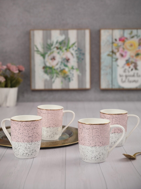 

HomeTown White & Pink Printed 4 Pieces Ceramic Matte Cups