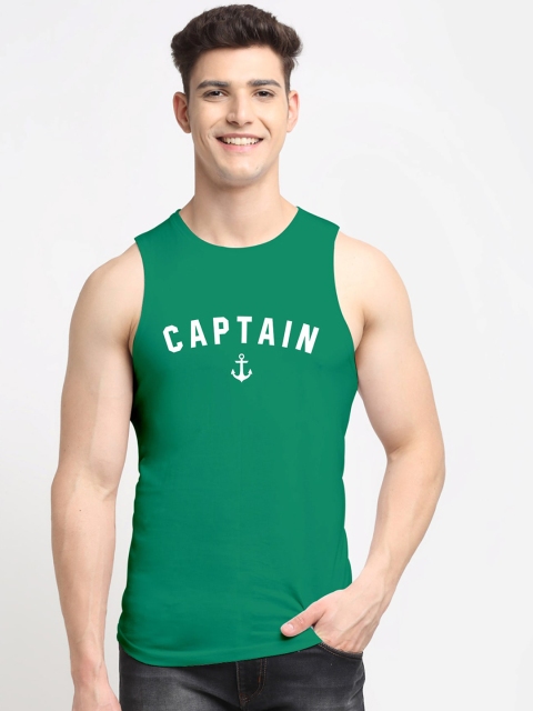 

Friskers Men Green & White Printed Pure Cotton Gym Vest
