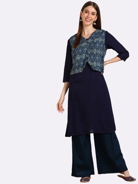 

shashvi Blue & Blue Geometric Printed Pure Cotton Kurti