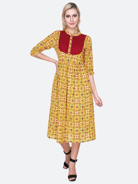 

shashvi Yellow & Yellow Floral Printed Pure Cotton Kurti