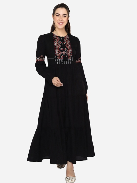 

shashvi Black & Black Geometric Embroidered Thread Work Thread Work Anarkali Kurti