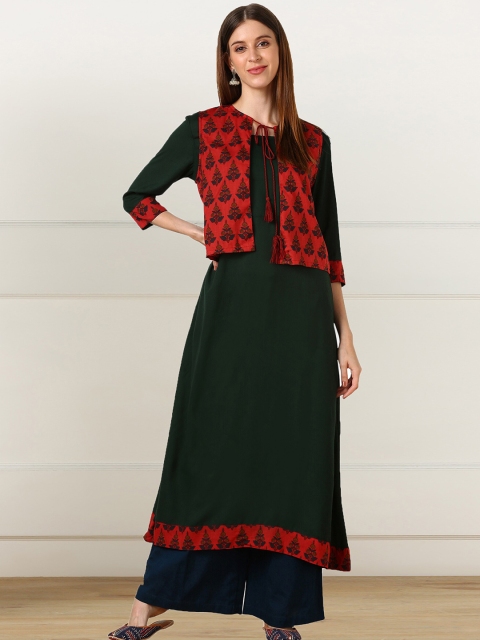 

shashvi Red & Red Bandhani Printed Pure Cotton Kurti