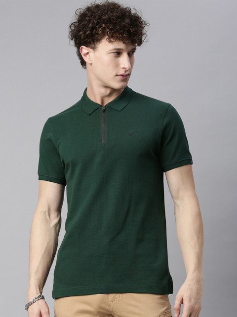 

Breakbounce Men Green Polo Collar T-shirt