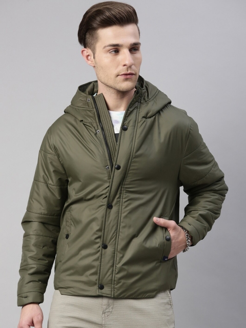 

Breakbounce Men Olive Green Padded Jacket with Embroidered