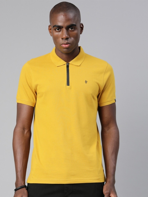 

Breakbounce Men Mustard Yellow & flax Polo Collar T-shirt