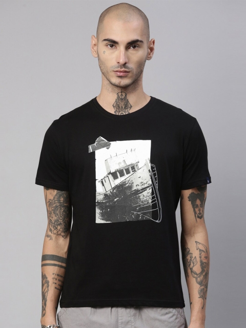 

Breakbounce Men Black Printed Applique T-shirt