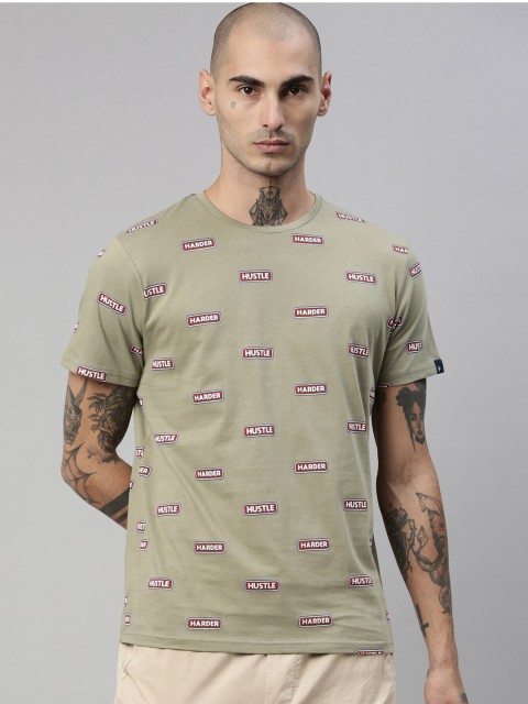 

Breakbounce Men Green & moss gray Printed T-shirt