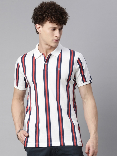 

Breakbounce Men White & cultured Striped Polo Collar T-shirt