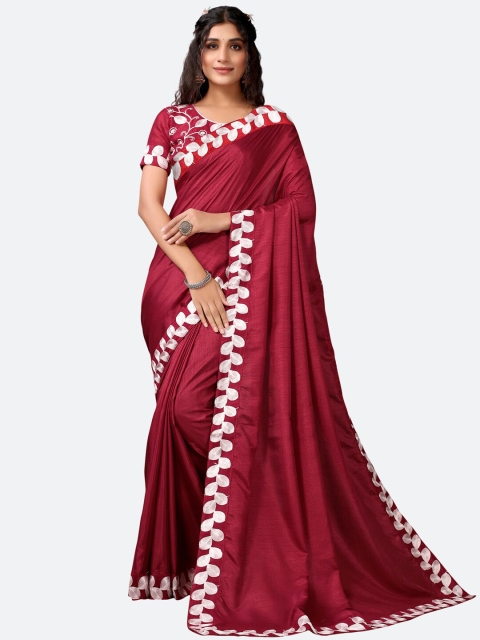 

Satrani Red & White Embroidered Saree