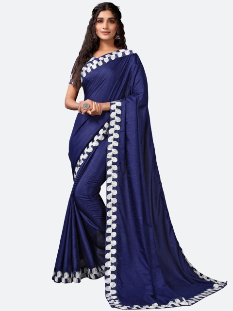 

Satrani Navy Blue & White Floral Saree