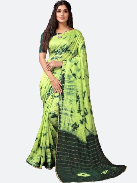 

Satrani Green & Black Tie and Dye Saree