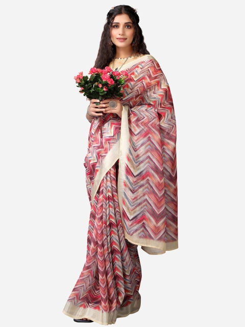 

Satrani Peach-Coloured & Blue Saree