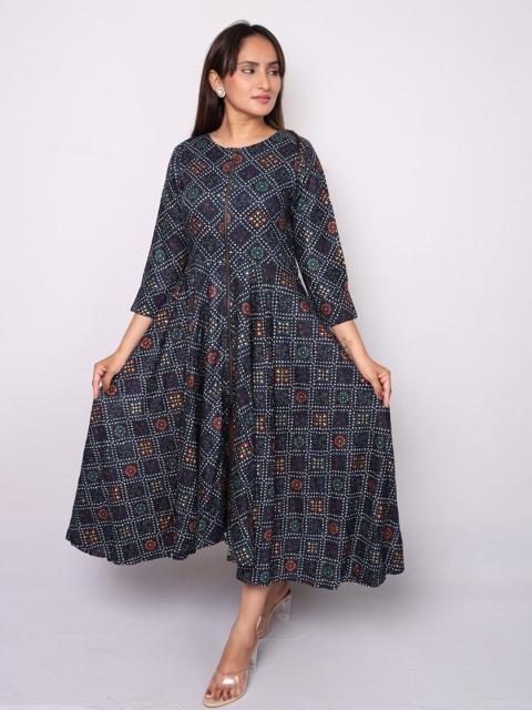 

Vedic Blue Bandhani Printed Anarkali Kurti