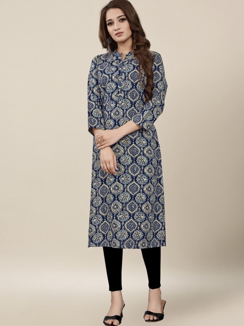 

Vedic Blue Ethnic Motifs Printed Kurti