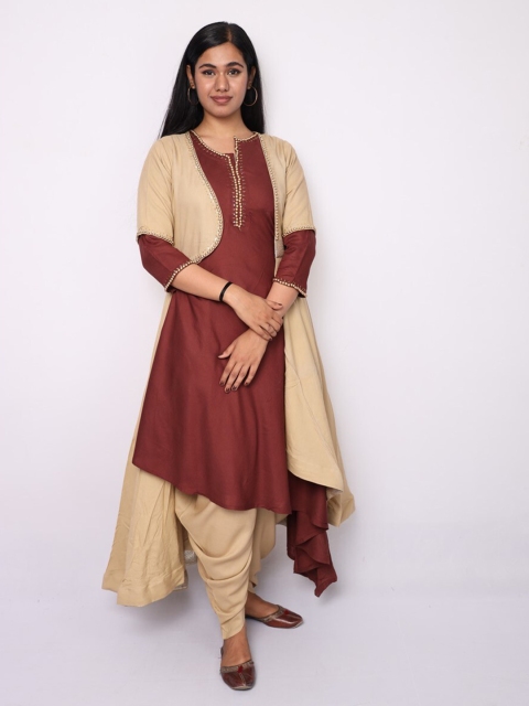 

Vedic Cream-Coloured & Cream-Coloured V-Neck Kurti