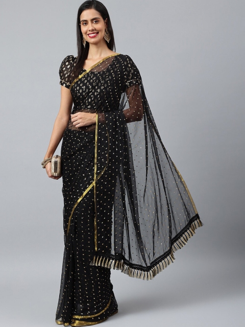 

KALINI Black & Gold-Toned Embellished Saree