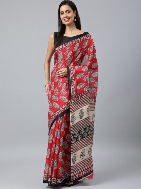 

KALINI Red & Black Floral Kota Saree