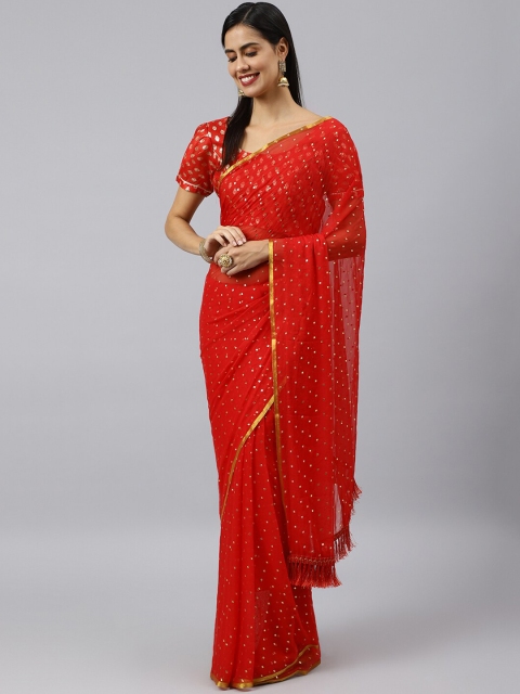 

KALINI Red & Gold-Toned Embellished Saree