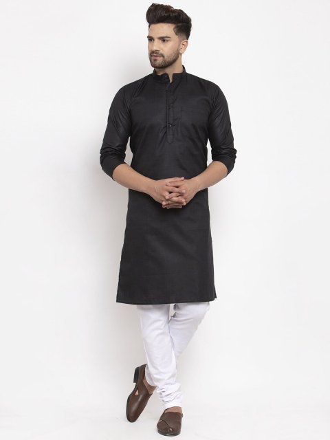 

Kaifoo Men Black Solid Cotton Blend Long Kurta
