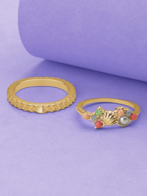 

Accessorize Set Of 2 Gold-Toned & Stone Studded Finger Ring