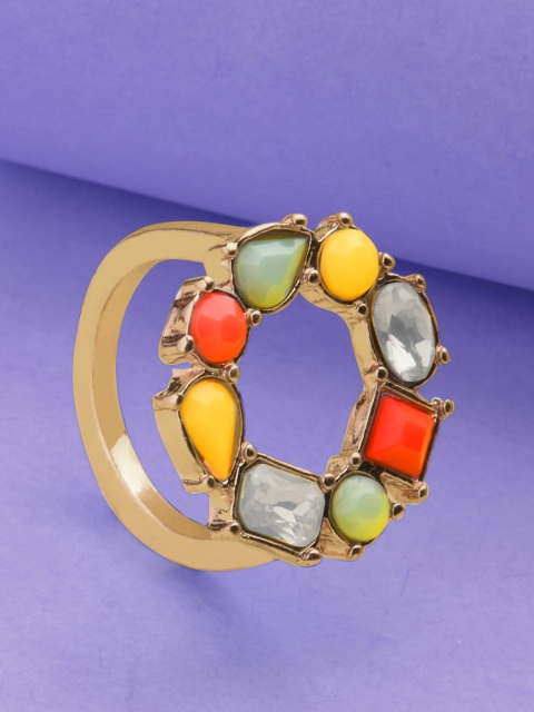 

Accessorize Gold-Toned Red & Yellow Stone-Studded Finger Ring