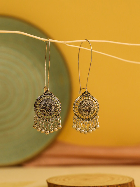 

W Silver-Toned Circular Jhumkas Earrings