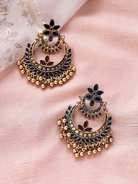 

W Blue Crescent Shaped Chandbalis Earrings