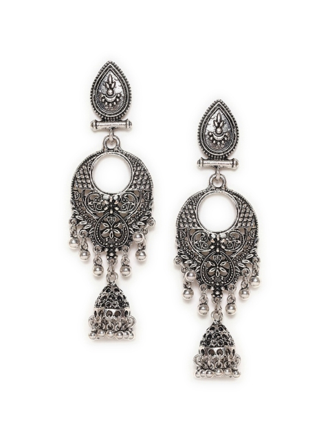 

W Silver-Toned Crescent Shaped Jhumkas Earrings