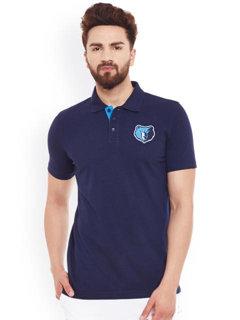 

NBA Men Navy Blue Solid Slim Fit Polo T-shirt