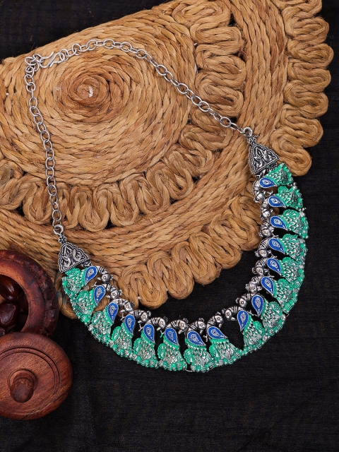 

DIVA WALK Women Green Silver-Plated Hand Painted Necklace