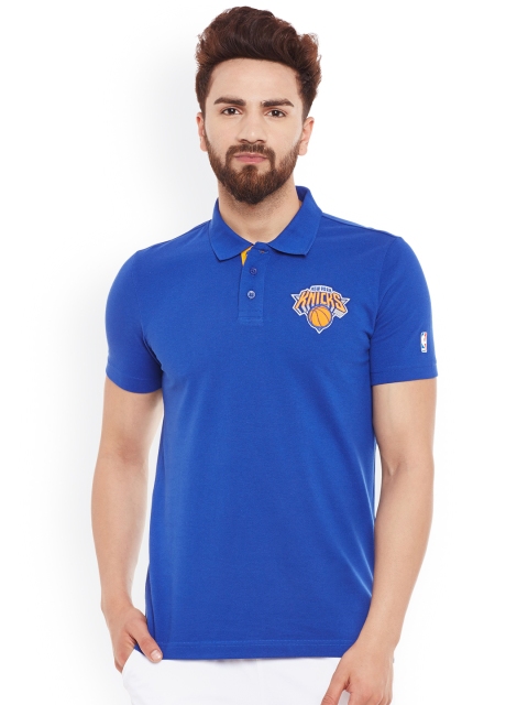 

NBA Men Blue Solid Slim Fit Polo T-shirt