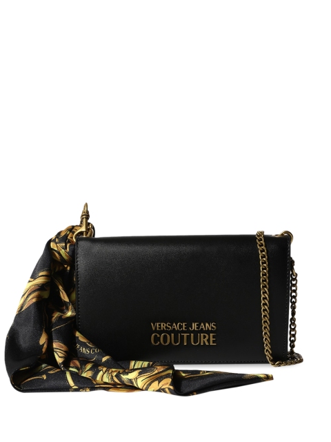 

Versace Jeans Couture Black Textured Leather Structured Sling Bag with Fringed