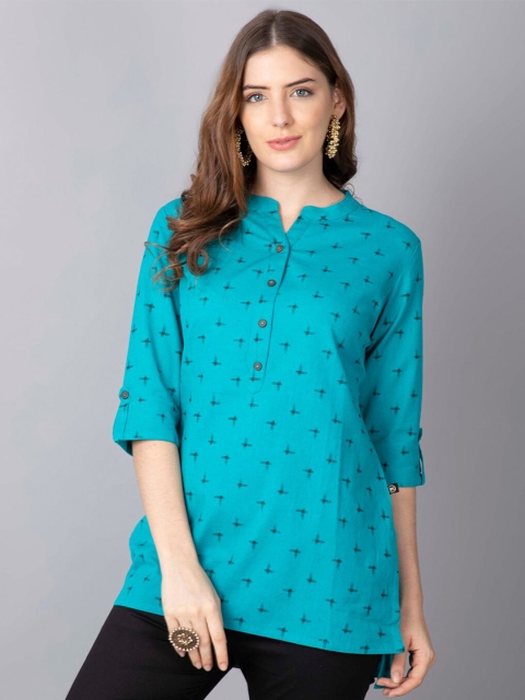 

Pistaa Turquoise Blue & Black Geometric Printed Kurti