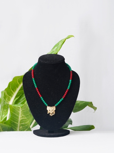 

Unnati Silks Green & Red Beaded Necklace