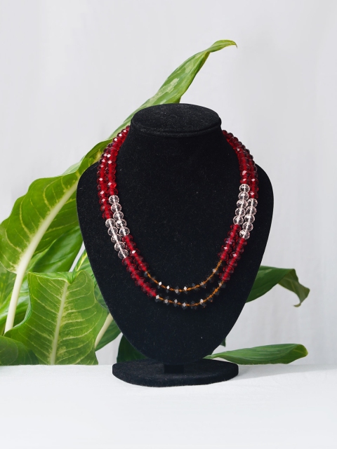 

Unnati Silks Red & Black Crystal Beaded Necklace Layered Necklace