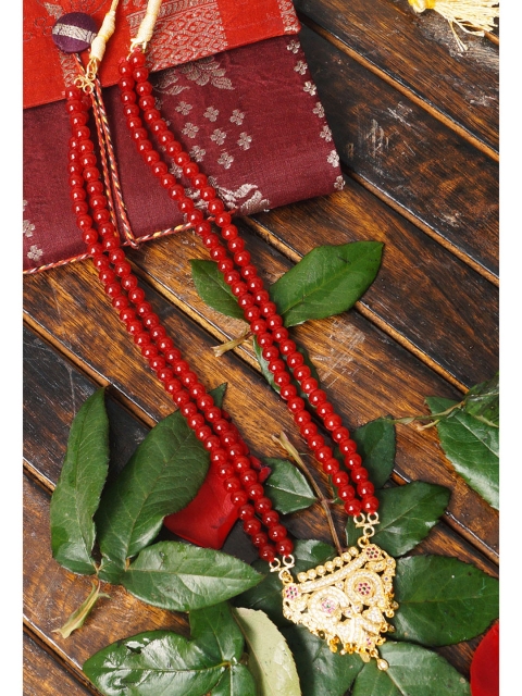 

Unnati Silks Red & Gold-Toned Beaded Layered Necklace