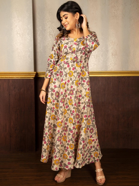 

Unnati Silks Women Cream-Coloured Floral Printed Thread Work Floral Handloom Kurta
