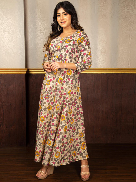 

Unnati Silks Women Cream-Coloured Floral Printed Thread Work Floral Handloom Kurta