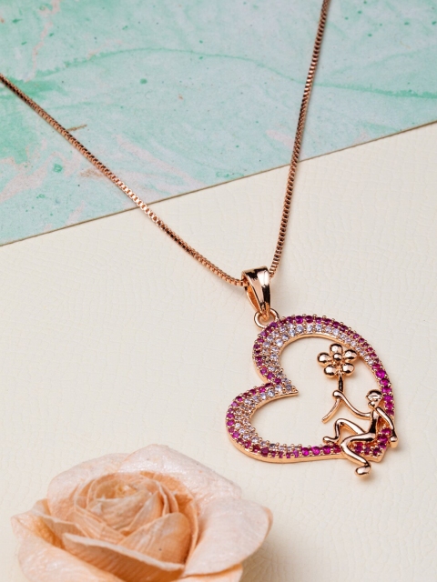 

BARSANO Gold-Toned & Pink Brass Rose Gold-Plated Handcrafted Necklace